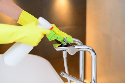 Cleaner safeguarding a workplace with a symbol of human rights protection